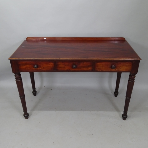 2141 - A Victorian mahogany writing table, with 3 fitted drawers and raised back, 120cm x 82cm x 54cm