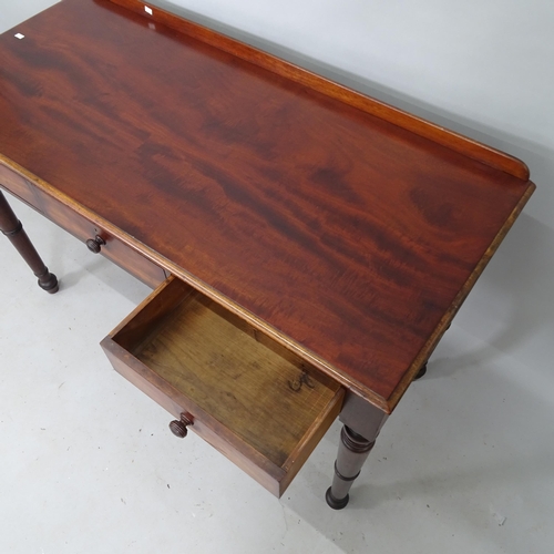 2141 - A Victorian mahogany writing table, with 3 fitted drawers and raised back, 120cm x 82cm x 54cm