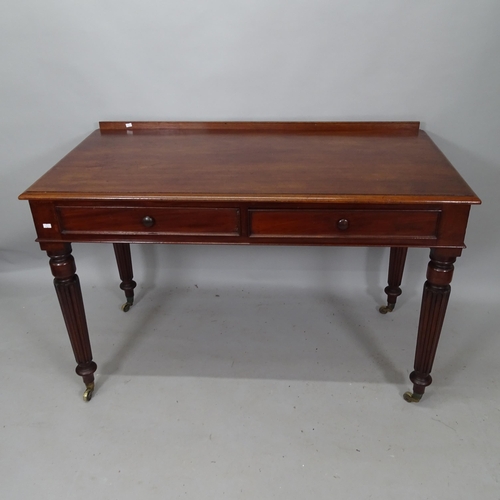 2142 - A Victorian mahogany writing table, with raised back, 2 fitted drawers, on fluted legs, 122cm x 79cm... 