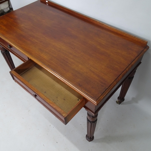 2142 - A Victorian mahogany writing table, with raised back, 2 fitted drawers, on fluted legs, 122cm x 79cm... 