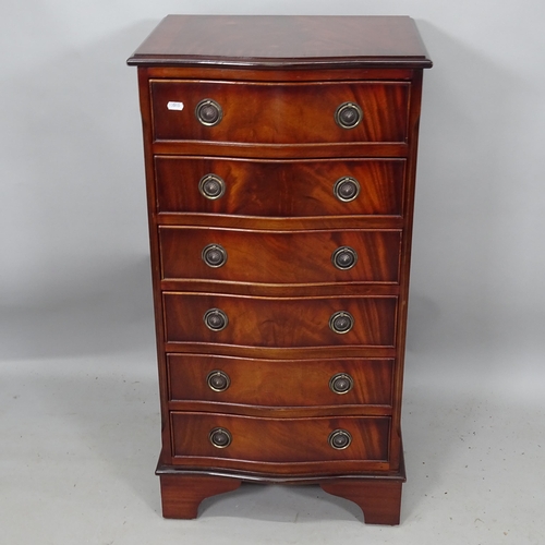 2152 - A reproduction crossbanded mahogany bow-front chest of 6 drawers, on bracket feet, 50cm x 96cm x 39c... 