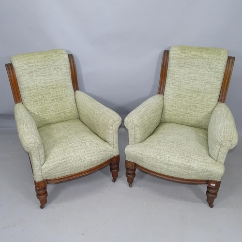 2153 - A pair of Continental mahogany and upholstered armchairs