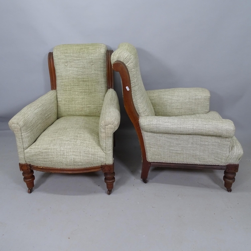 2153 - A pair of Continental mahogany and upholstered armchairs