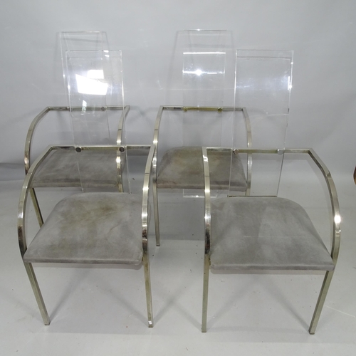 2156 - A set of 4 1970s lucite high-back dining chairs with nickel plated steel frame