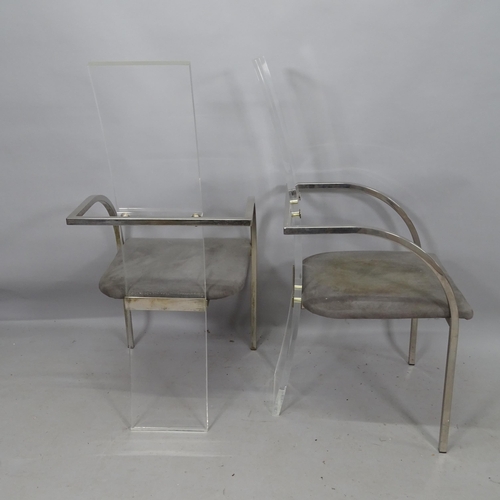 2156 - A set of 4 1970s lucite high-back dining chairs with nickel plated steel frame