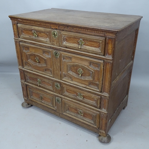 2158 - An Antique 17th century style oak chest of 4 long drawers, 94cm x 91cm x 58cm