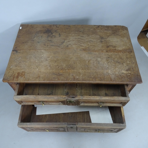 2158 - An Antique 17th century style oak chest of 4 long drawers, 94cm x 91cm x 58cm