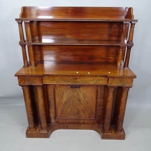 2160 - A Victorian mahogany inverted break-front 2-section column chiffonier, 120cm x 147cm x 48cm