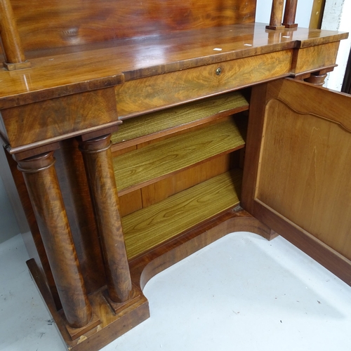 2160 - A Victorian mahogany inverted break-front 2-section column chiffonier, 120cm x 147cm x 48cm