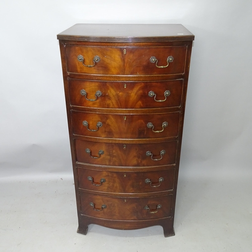 2164 - A 19th century crossbanded mahogany bow-front chest of 6 drawers, 60cm x 120cm x 48cm