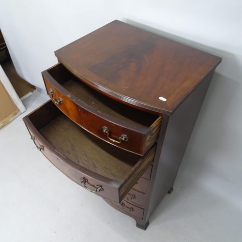 2164 - A 19th century crossbanded mahogany bow-front chest of 6 drawers, 60cm x 120cm x 48cm