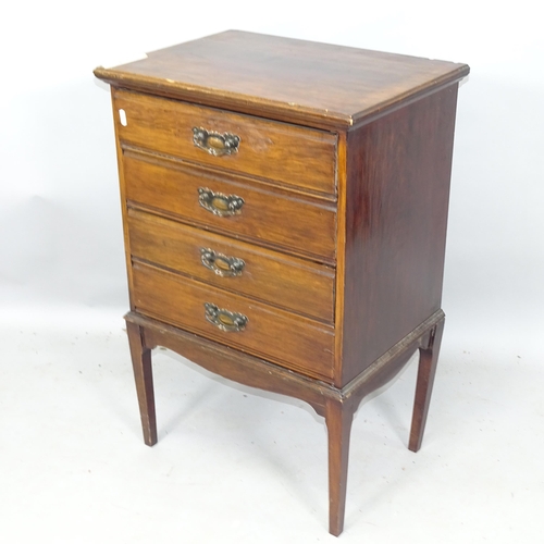 2178 - An Edwardian mahogany music cabinet, with 4 fall-front drawers, 50cm x 76cm x 35cm