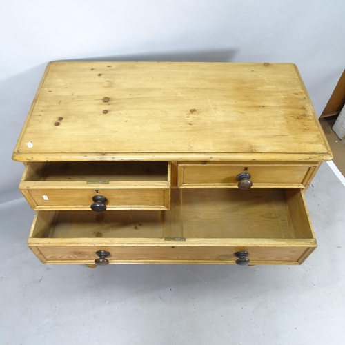 2179 - A Victorian pine chest of 2 short and 3 long drawers, on turned legs, 105cm x 102cm x 55cm