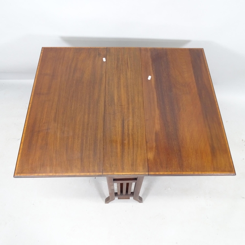 2183 - An Arts and Crafts mahogany and satinwood-strung Sutherland table, 76cm x 74cm x 22cm