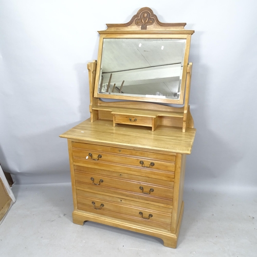 2185 - A Victorian satinwood dressing chest, with raised mirror back and 3 long drawers, 100cm x 178cm x 52... 