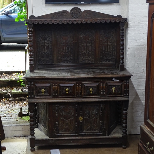 2187 - An Antique oak 2-section court cupboard, 135cm x 180cm x 54cm