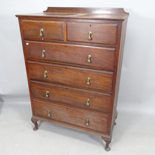 2189 - An early 20th century mahogany chest of 2 short and 4 long drawers with raised back, on cabriole leg... 