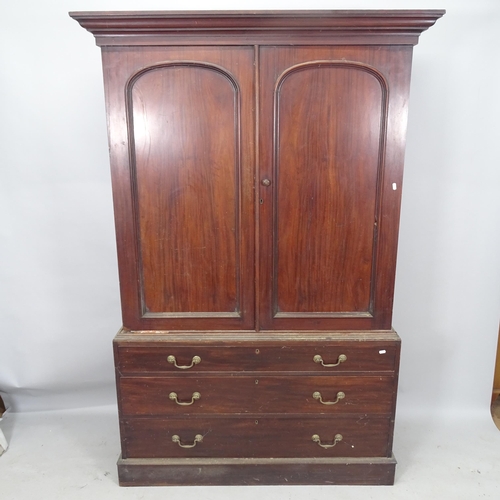 2190 - A 19th century mahogany cabinet on chest, 128cm x 195cm x 34cm