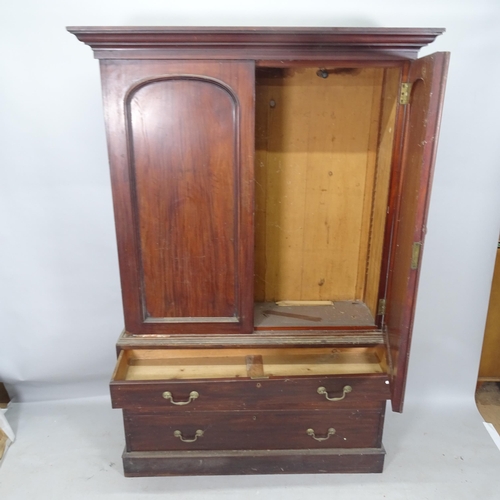 2190 - A 19th century mahogany cabinet on chest, 128cm x 195cm x 34cm