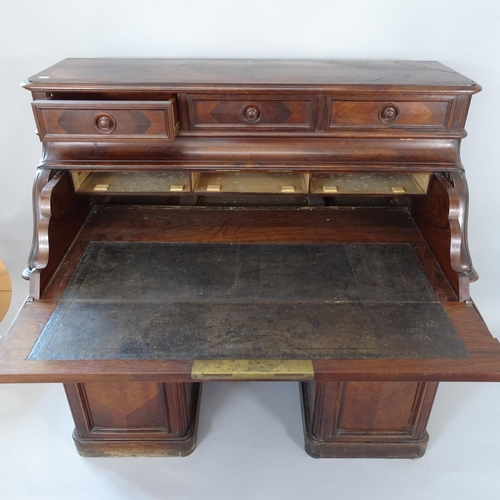 2005 - A 19th century French walnut cylinder-front pedestal writing desk, with sliding interior, 122cm x 11... 