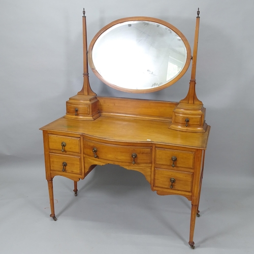 2007 - An Edwardian satinwood 2-section dressing table, having 7 fitted drawers and oval mirror, 123cm x 16... 