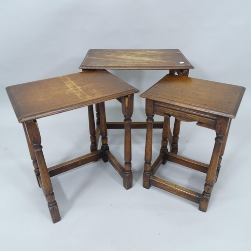 2013 - An oak nest of 3 occasional tables, largest 46cm x 49cm x 30cm