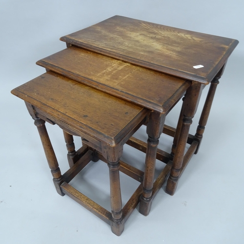 2013 - An oak nest of 3 occasional tables, largest 46cm x 49cm x 30cm