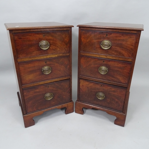 2018 - A pair of 19th century mahogany bedside chests of 3 drawers, on bracket feet, 45cm x 79cm x 41cm