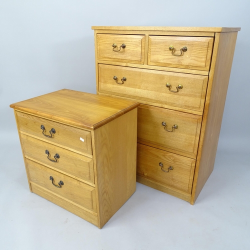 2019 - A modern light oak chest of 2 short and 3 long drawers, 71cm x 95cm x 45cm, and a similar light oak ... 