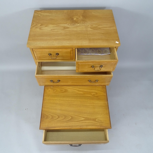 2019 - A modern light oak chest of 2 short and 3 long drawers, 71cm x 95cm x 45cm, and a similar light oak ... 