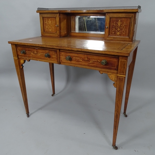 2021 - A late Victorian mahogany and satinwood-strung lady's writing desk, with raised mirrored back, 92cm ... 