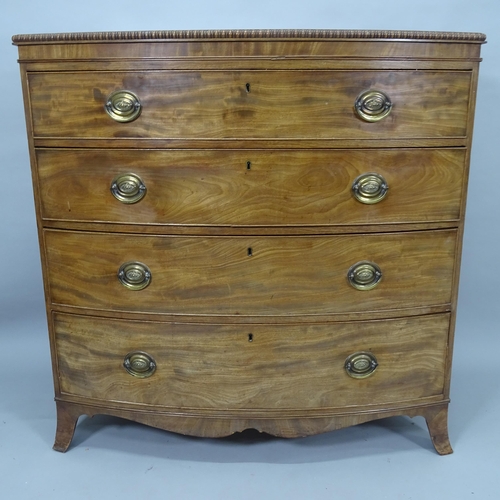 2026 - A 19th century mahogany bow-front chest of 4 long drawers, 111cm x 110cm x 56cm