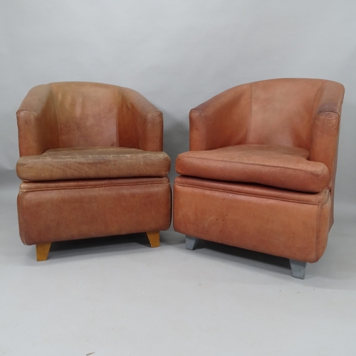 2030 - A pair of French Art Deco design tan leather Club chairs