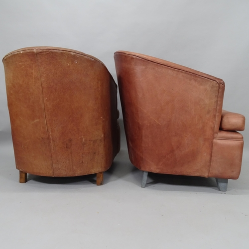 2030 - A pair of French Art Deco design tan leather Club chairs