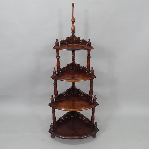 2031 - A mahogany 4-tier corner whatnot, with carved decoration, H130cm