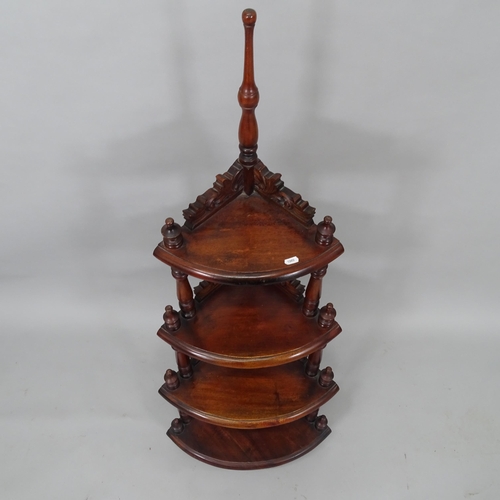 2031 - A mahogany 4-tier corner whatnot, with carved decoration, H130cm