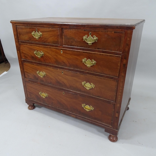 2033 - A Georgian mahogany chest of 2 short and 3 long drawers, on bun feet, 98cm x 99cm x 52cm