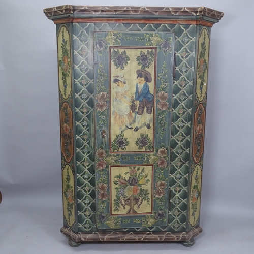 2034 - An Antique Folk Art painted pine armoire, with single-panel door, 130cm x 182cm x 47cm (with key)