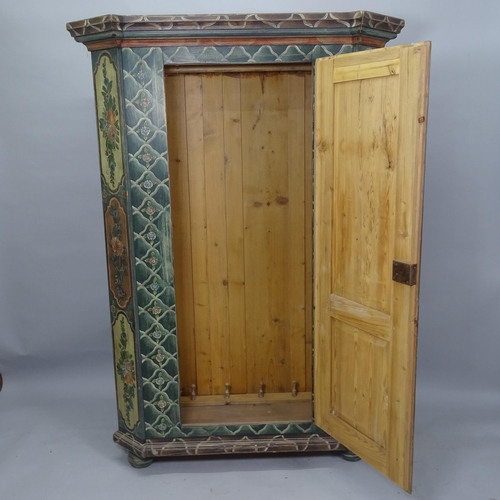 2034 - An Antique Folk Art painted pine armoire, with single-panel door, 130cm x 182cm x 47cm (with key)