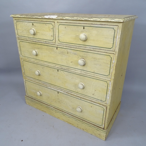 2043 - A Victorian painted pine chest of 2 short and 3 long drawers, 108cm x 106cm x 54cm