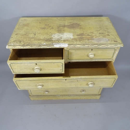 2043 - A Victorian painted pine chest of 2 short and 3 long drawers, 108cm x 106cm x 54cm