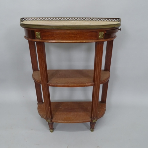 2048 - An Antique mahogany marble-top 3-tier console table, with brass gallery and mounts, 61cm x 80cm x 25... 