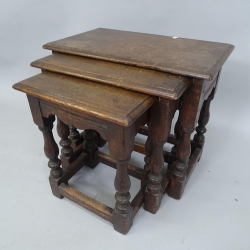 2052 - An oak nest of 3 occasional tables, largest 50cm x 44cm x 30cm