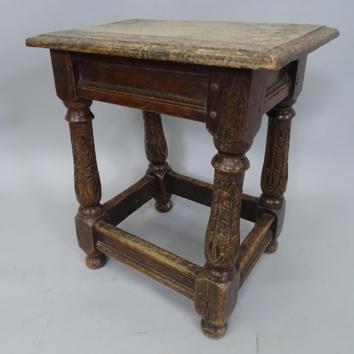 2053 - A carved oak joint stool, 44cm x 50cm x 29cm