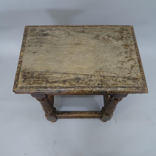 2053 - A carved oak joint stool, 44cm x 50cm x 29cm