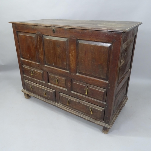 2056 - A 17th Century oak mule chest, 128cm x 99cm x 57cm