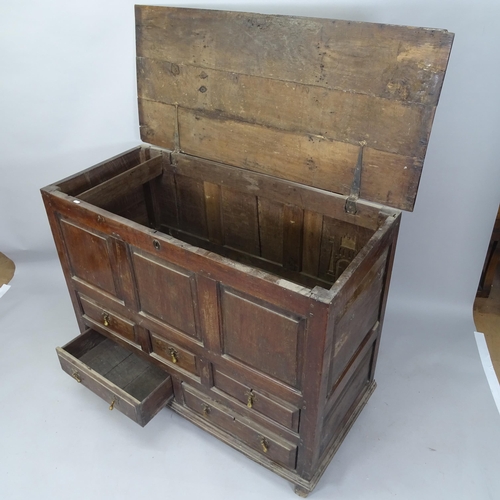 2056 - A 17th Century oak mule chest, 128cm x 99cm x 57cm