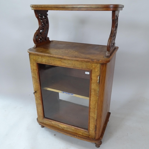 2061 - A Victorian walnut and satinwood-strung music cabinet, with single-glazed door and inlaid decoration... 