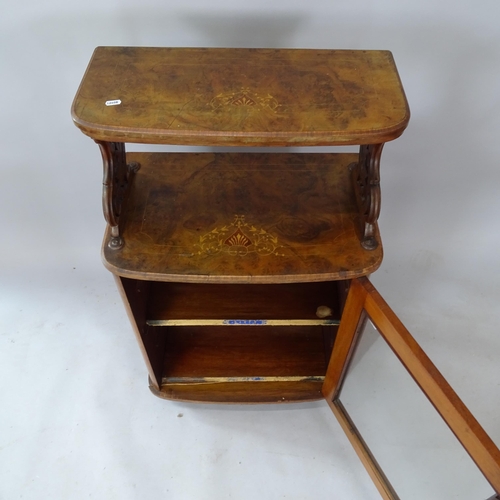 2061 - A Victorian walnut and satinwood-strung music cabinet, with single-glazed door and inlaid decoration... 