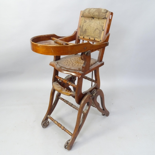 2062 - An Antique mahogany metamorphic child's high chair, H98cm